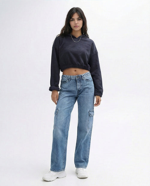 O200787 -  Slip On Black Solid Hoodie With Elastic Hem