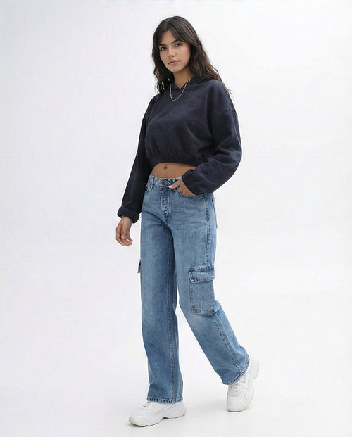 O200787 -  Slip On Black Solid Hoodie With Elastic Hem