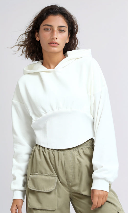 O200884 - Regular Fit Solid Winter Hoodie - White