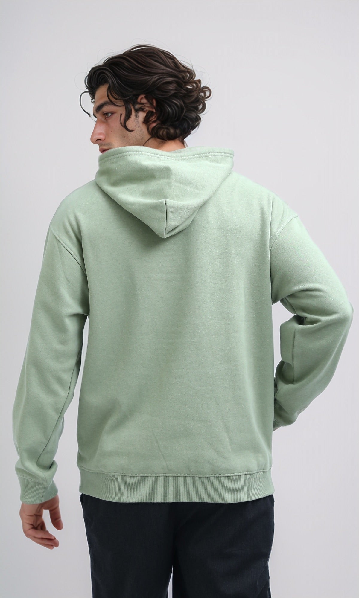 Sage Green Relaxed Fit Hoodie with Contrast Drawstrings - 0200898