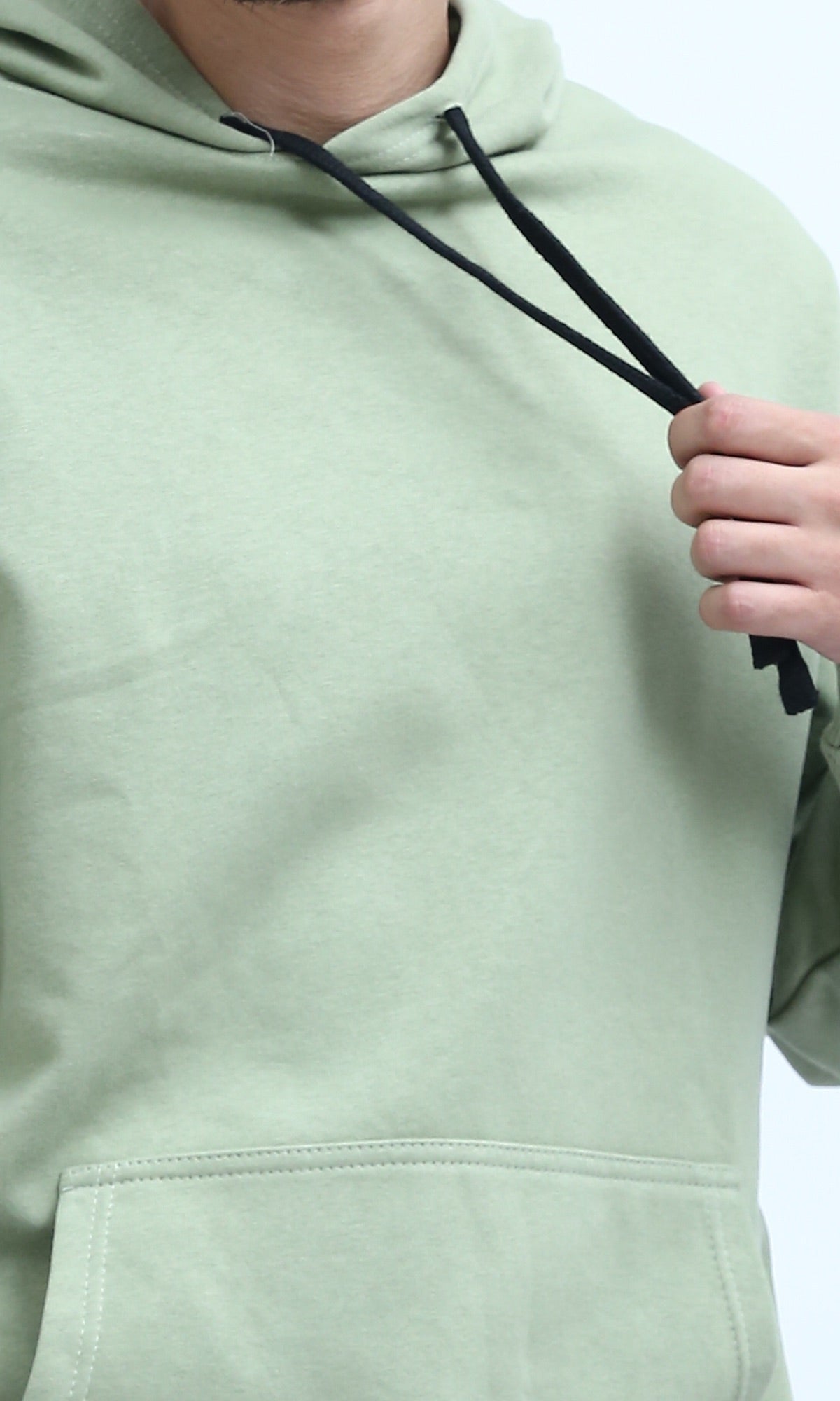 Sage Green Relaxed Fit Hoodie with Contrast Drawstrings - 0200898