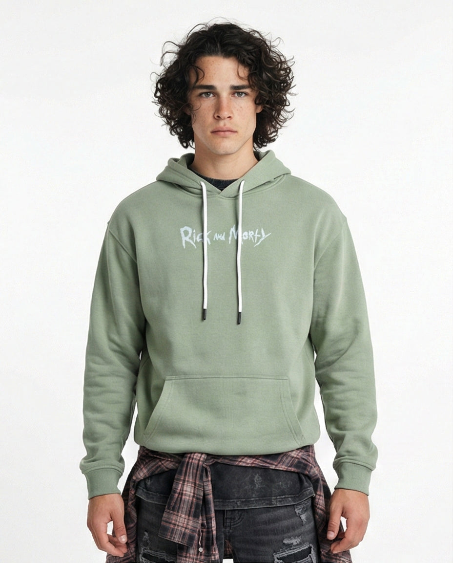 Sage Green Rick and Morty Graphic Hoodie - 0200899