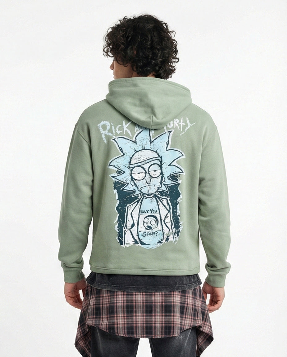 Sage Green Rick and Morty Graphic Hoodie - 0200899