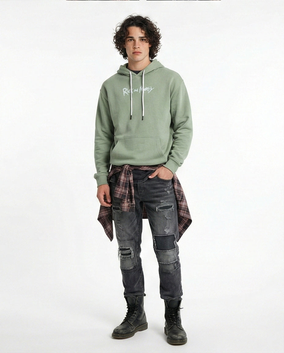 Sage Green Rick and Morty Graphic Hoodie - 0200899