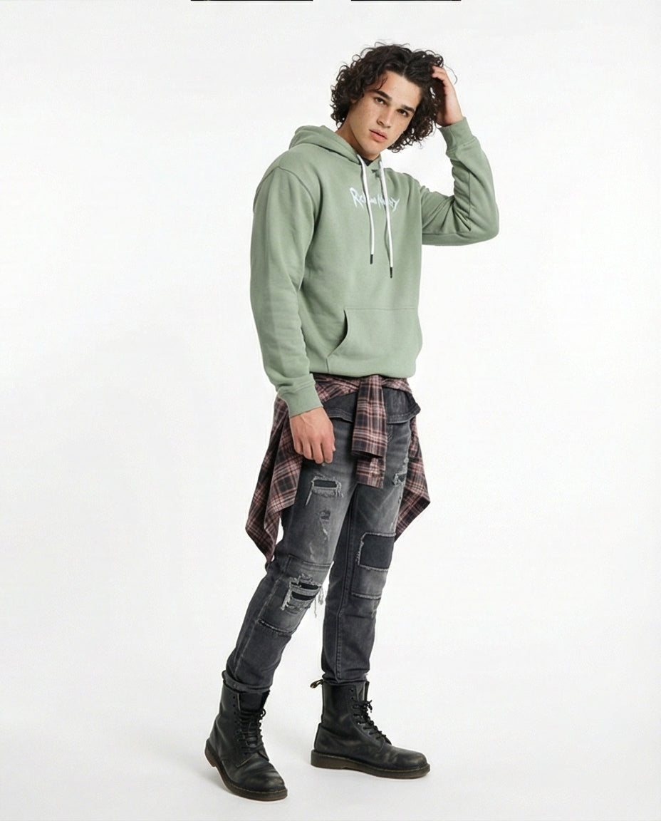 Sage Green Rick and Morty Graphic Hoodie - 0200899