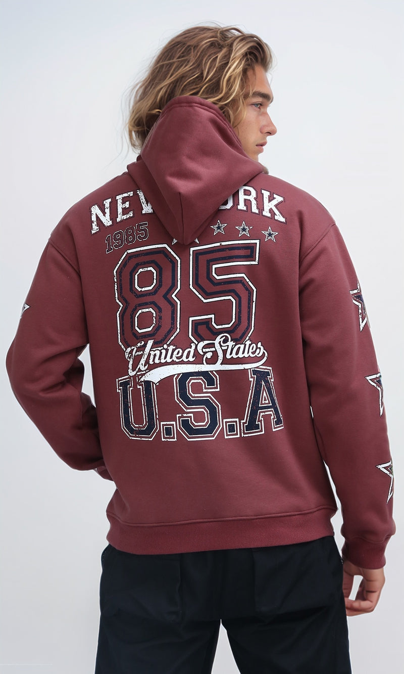 O200900 Regular Fit Winter Hoodie with Front & Back Print - Light Brown