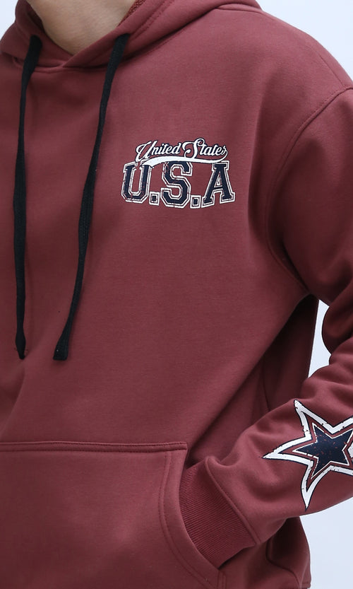 O200900 Regular Fit Winter Hoodie with Front & Back Print - Light Brown