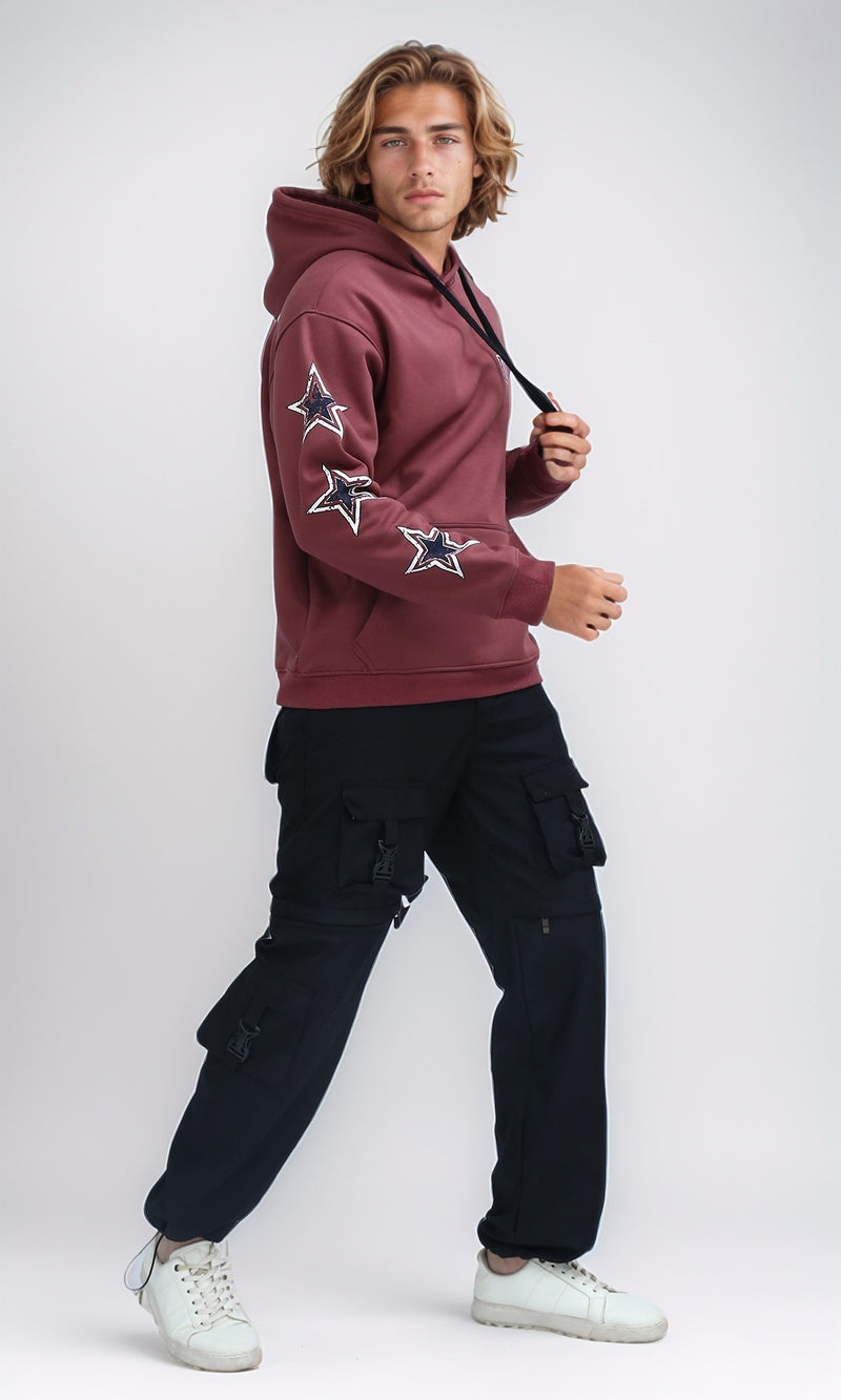 O200900 Regular Fit Winter Hoodie with Front & Back Print - Light Brown