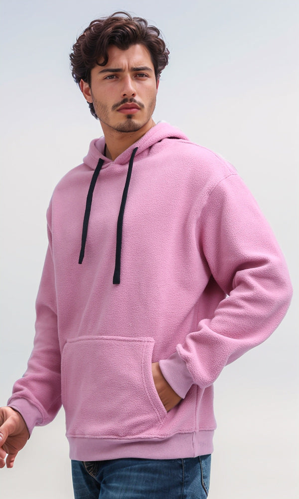 O200901 - Solid Hoodie with Kangaroo Pocket - Light Pink