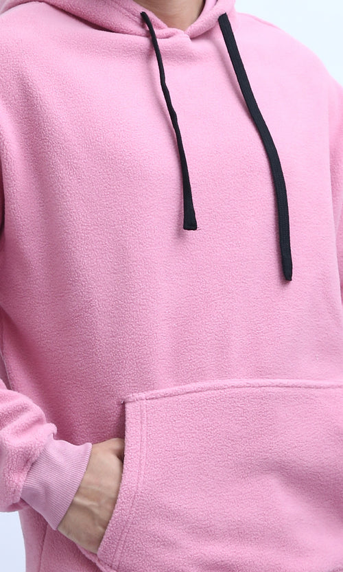 O200901 - Solid Hoodie with Kangaroo Pocket - Light Pink