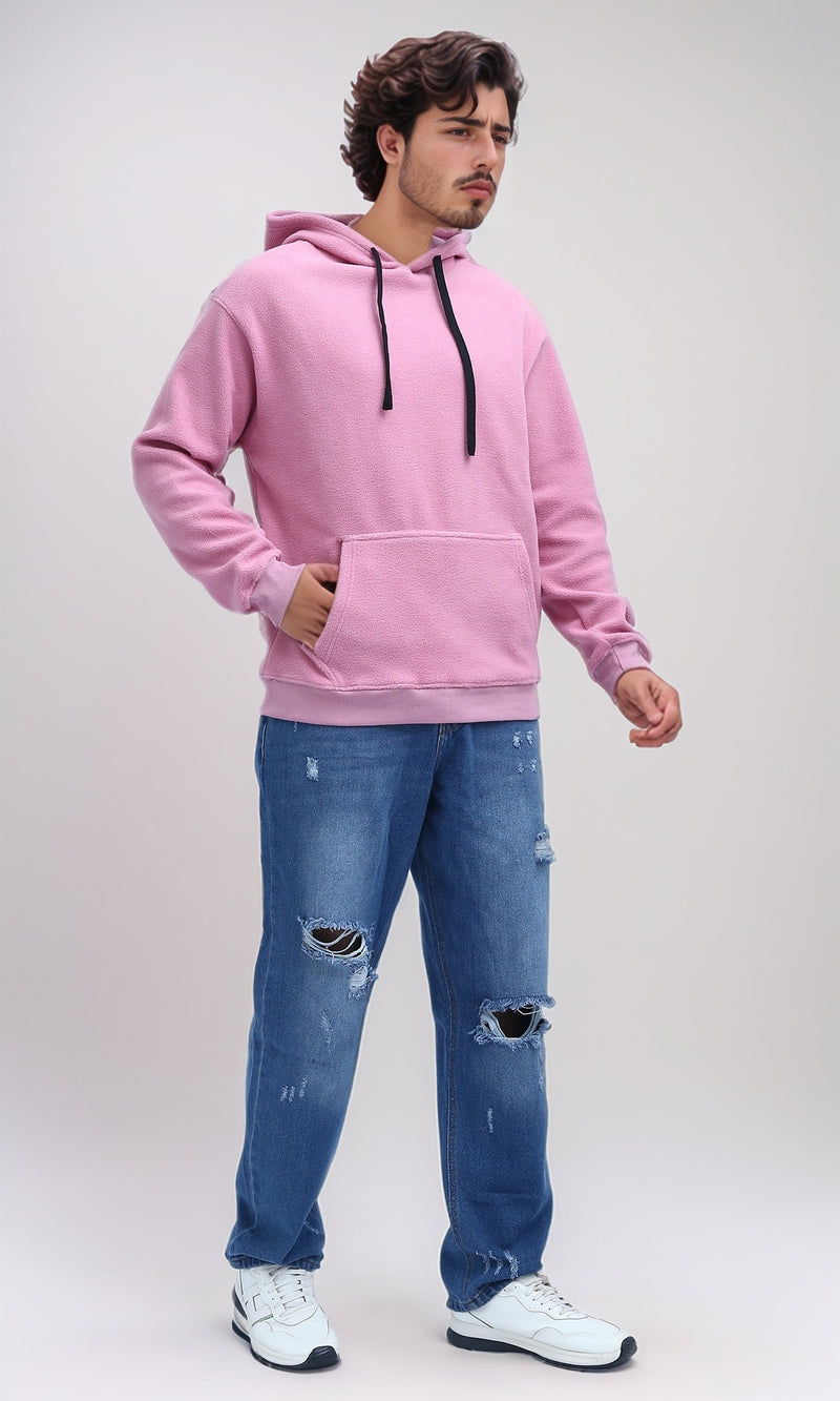 O200901 - Solid Hoodie with Kangaroo Pocket - Light Pink