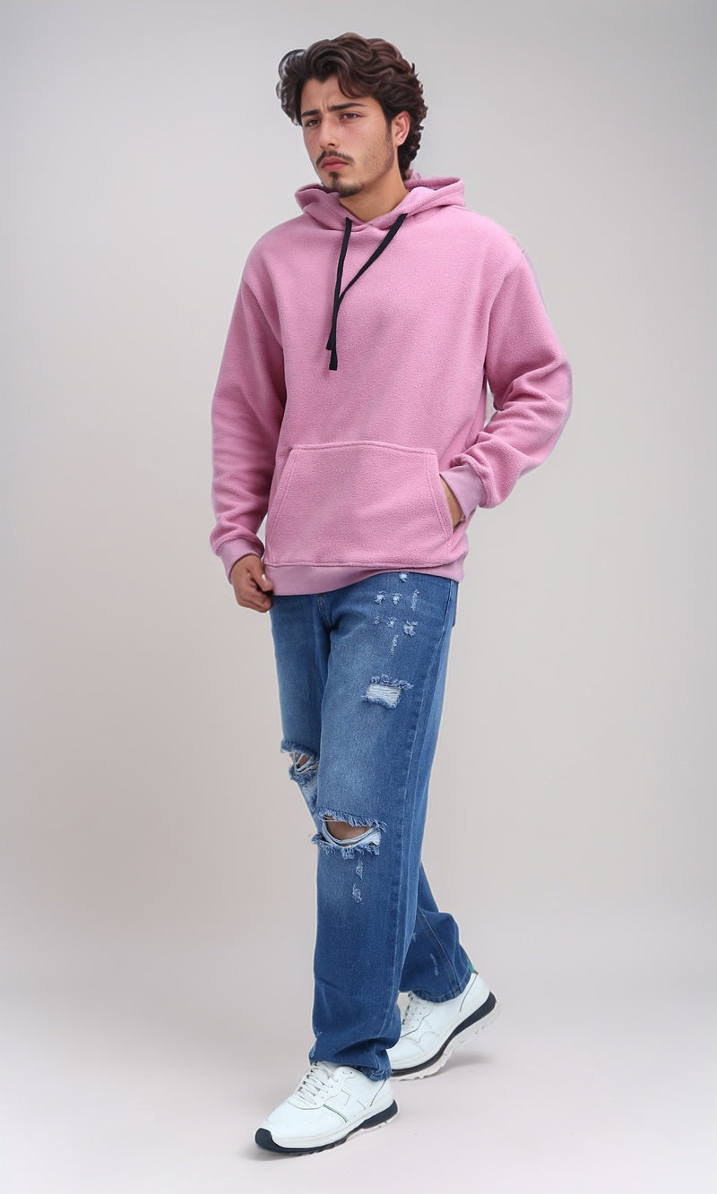 O200901 - Solid Hoodie with Kangaroo Pocket - Light Pink