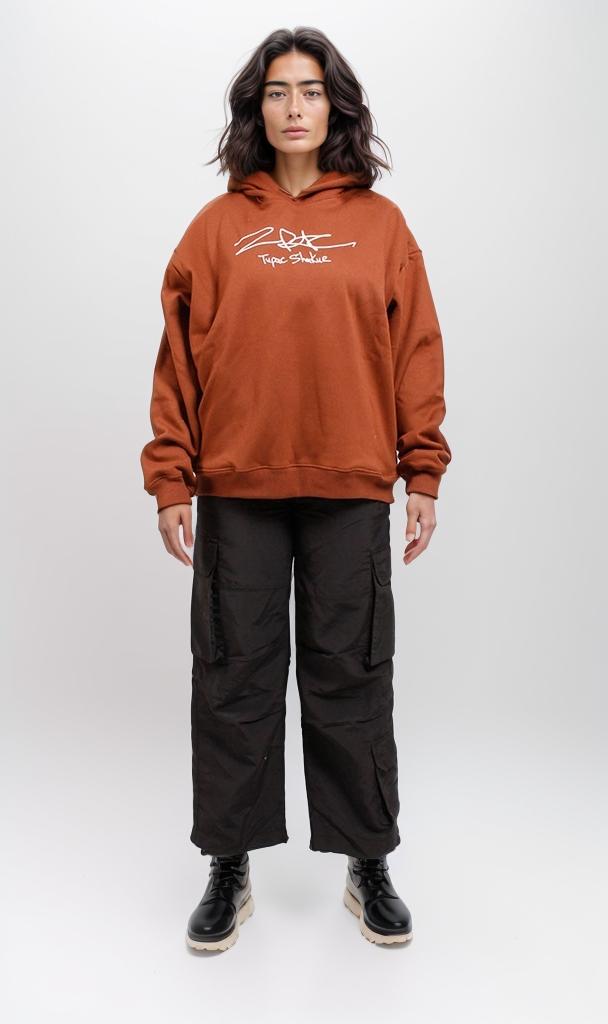 o200903-HOODED SWEATSHIRT WITH GRAPHIC PRINT - BROWN