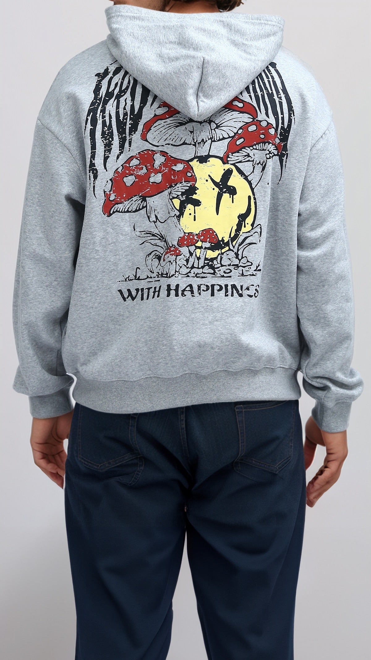 Heather Grey Mushroom Graphic Oversized Hoodie - 0200906