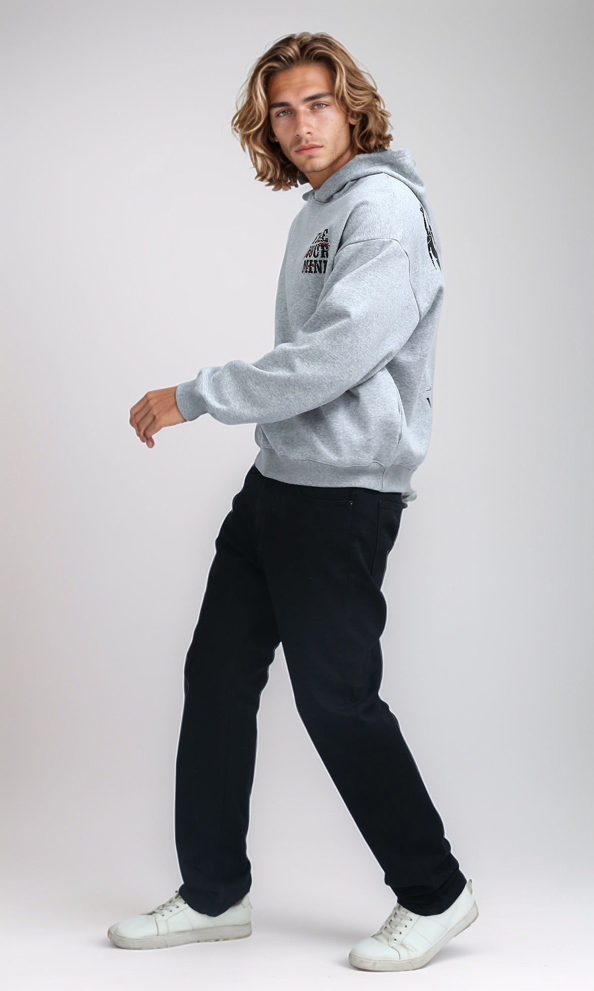 Heather Grey Mushroom Graphic Oversized Hoodie - 0200906