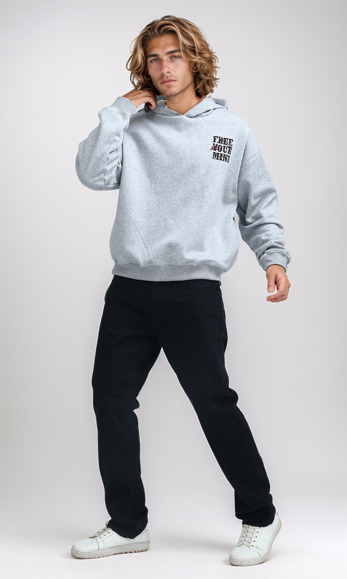 Heather Grey Mushroom Graphic Oversized Hoodie - 0200906