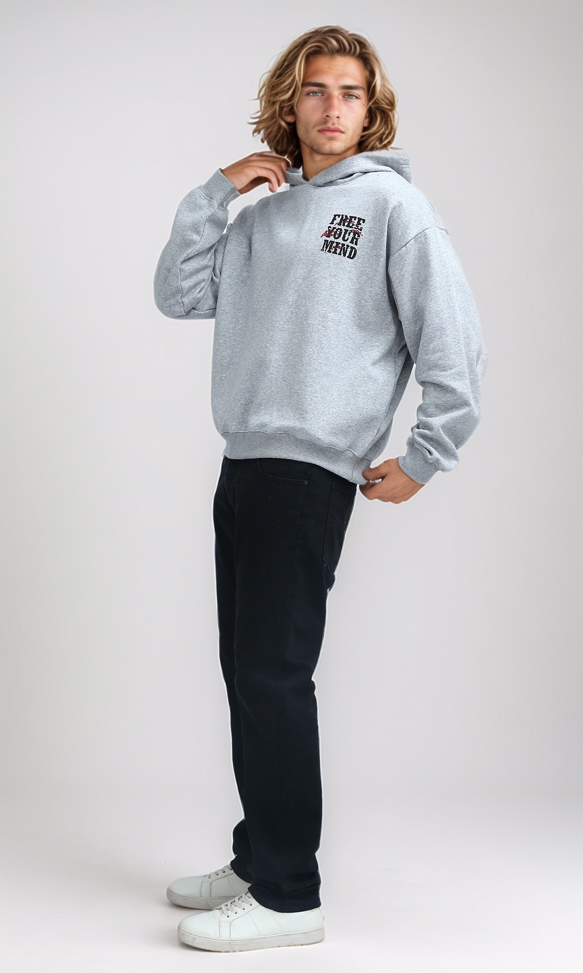 Heather Grey Mushroom Graphic Oversized Hoodie - 0200906