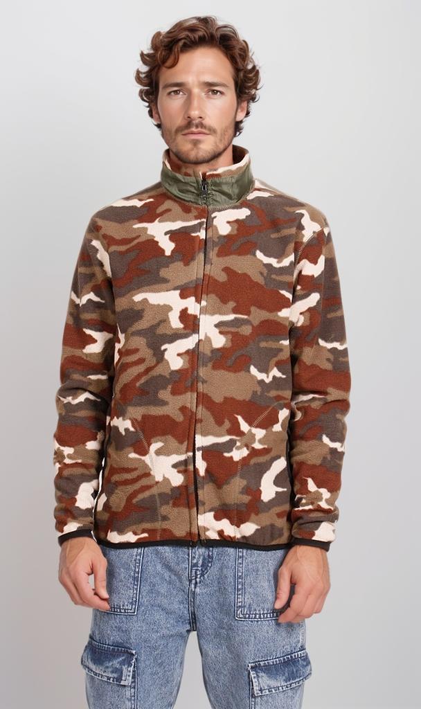 O200908-O200908 - Camo Zip-Up Fleece Jacket - Brown