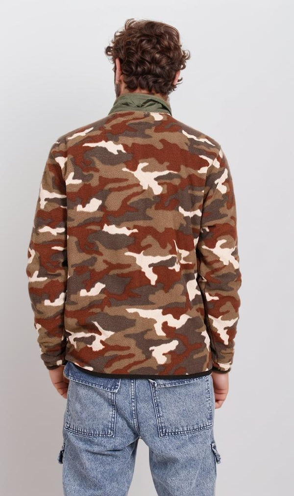 O200908-O200908 - Camo Zip-Up Fleece Jacket - Brown