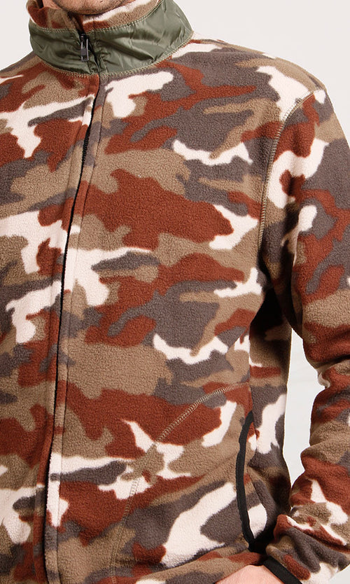 O200908-O200908 - Camo Zip-Up Fleece Jacket - Brown