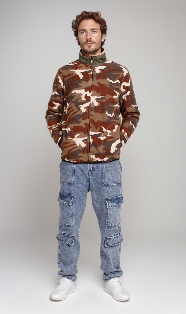 O200908-O200908 - Camo Zip-Up Fleece Jacket - Brown