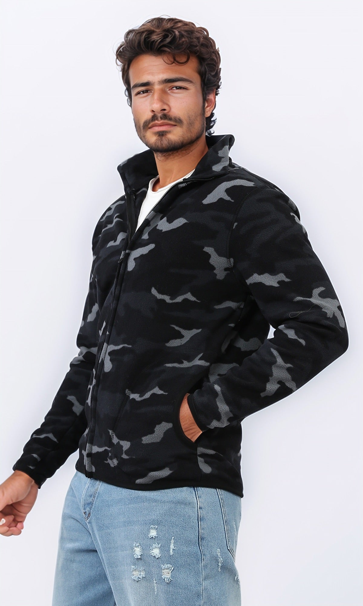 Men's Camouflage Zip-Up Fleece Sweatshirt - O200910