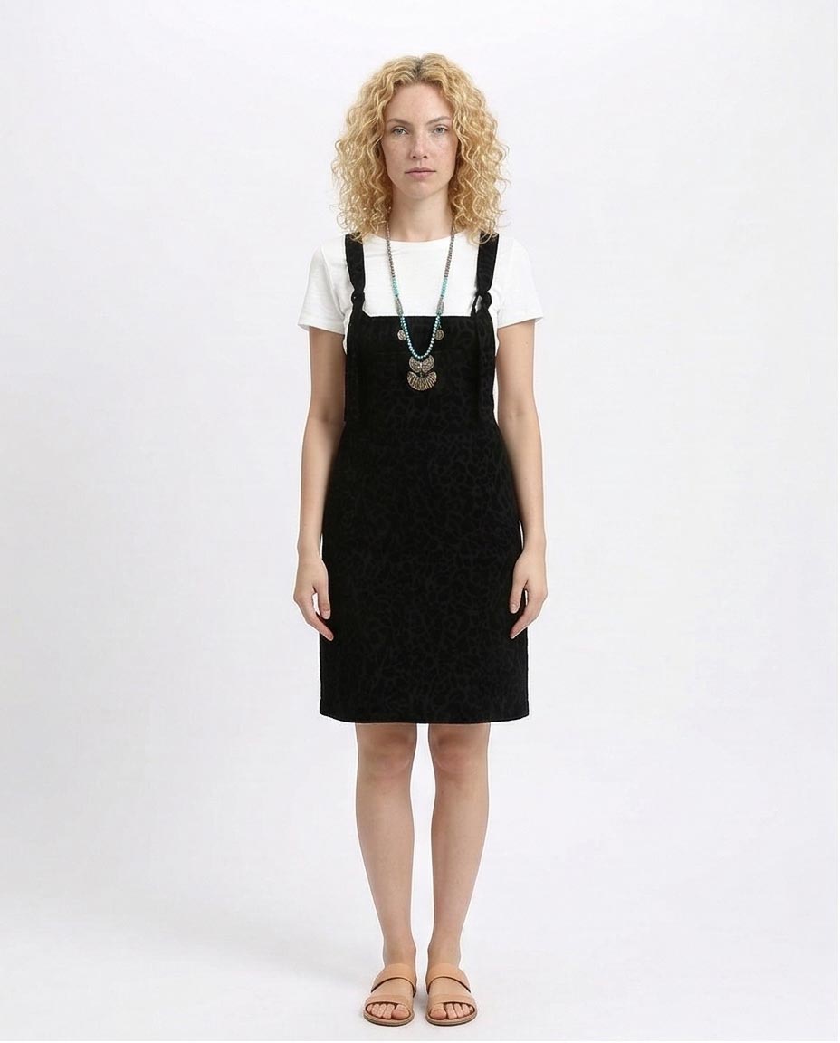 Midnight Leopard Textured Pinafore Mini Dress - O200911 | Ravin – RAVIN