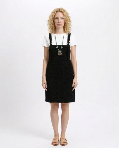 Ravin Women's Textured Leopard Velvet Pinafore Dress – Black- O200911