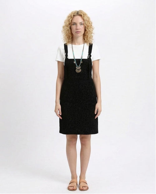 Ravin Women's Textured Leopard Velvet Pinafore Dress – Black- O200911