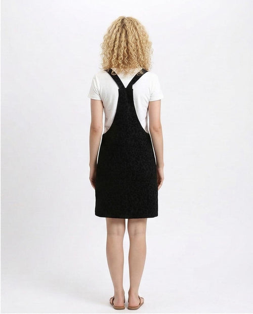 Ravin Women's Textured Leopard Velvet Pinafore Dress – Black- O200911