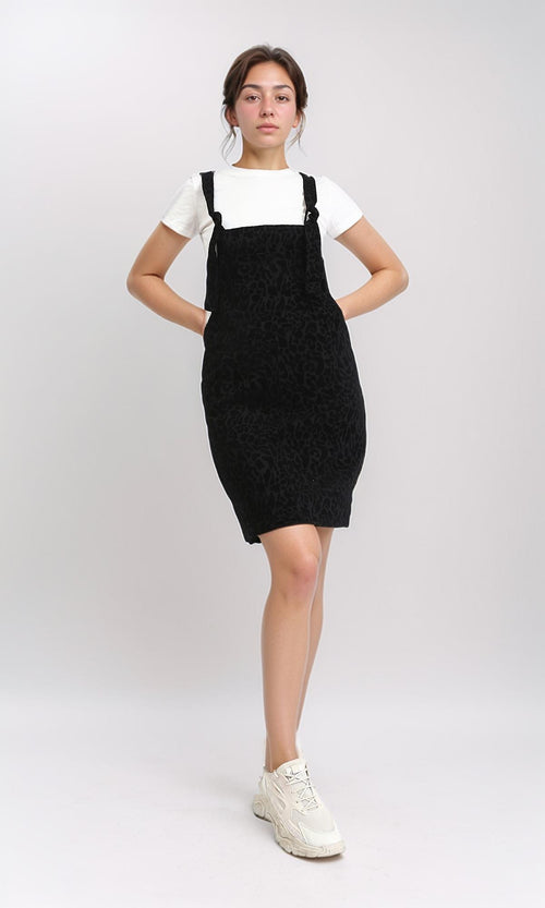 O200911 - Leopard Sleeveless Short Dress - Black