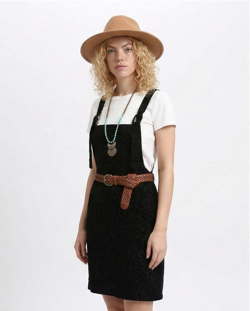 Ravin Women's Textured Leopard Velvet Pinafore Dress – Black- O200911