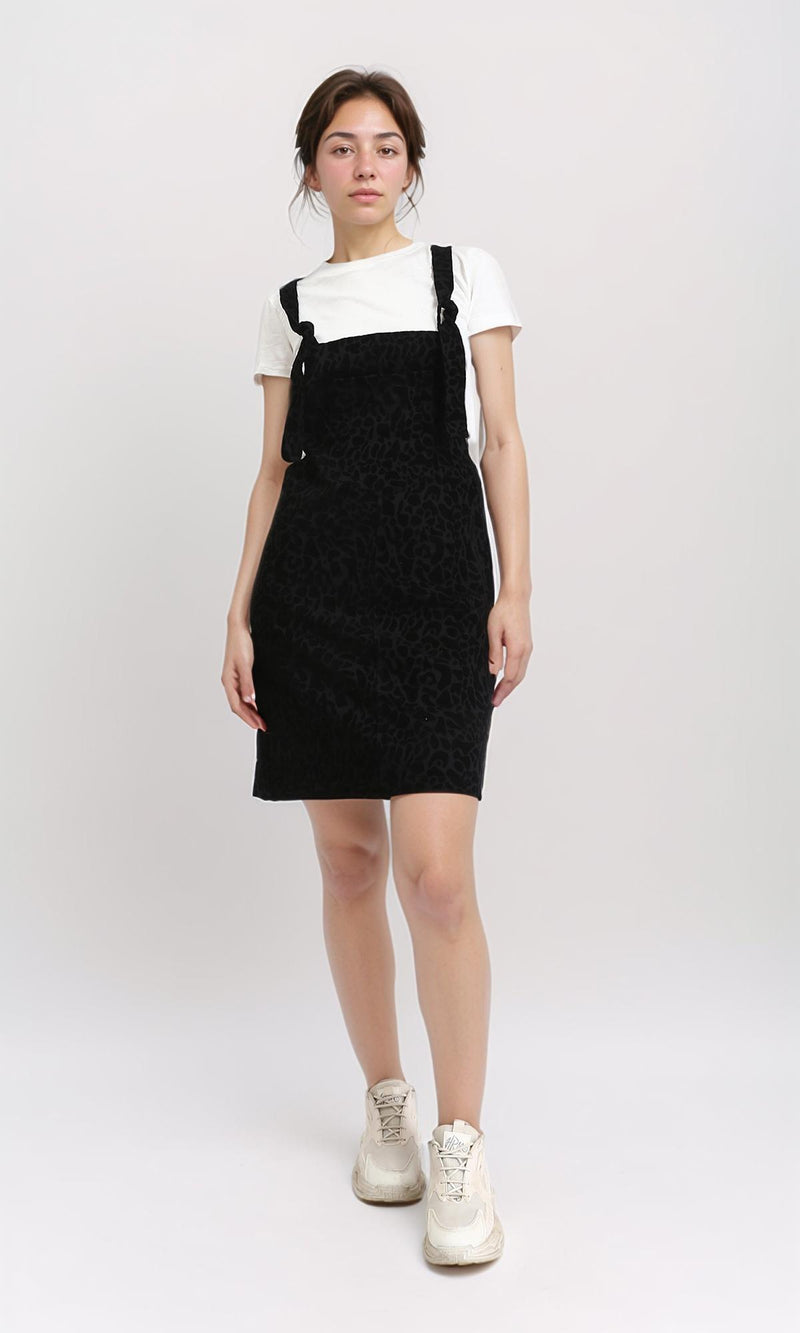O200911 - Leopard Sleeveless Short Dress - Black