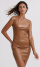 O200912 - Sleeveless Leather Bodycon Dress - Havana