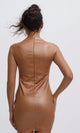 O200912 - Sleeveless Leather Bodycon Dress - Havana