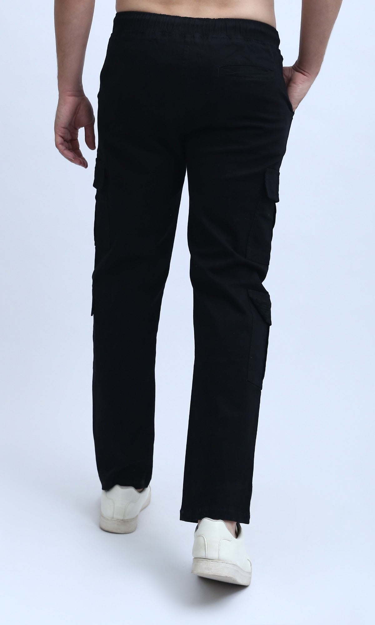 O201035 - Solid Cargo Pants with Side Pockets - Black
