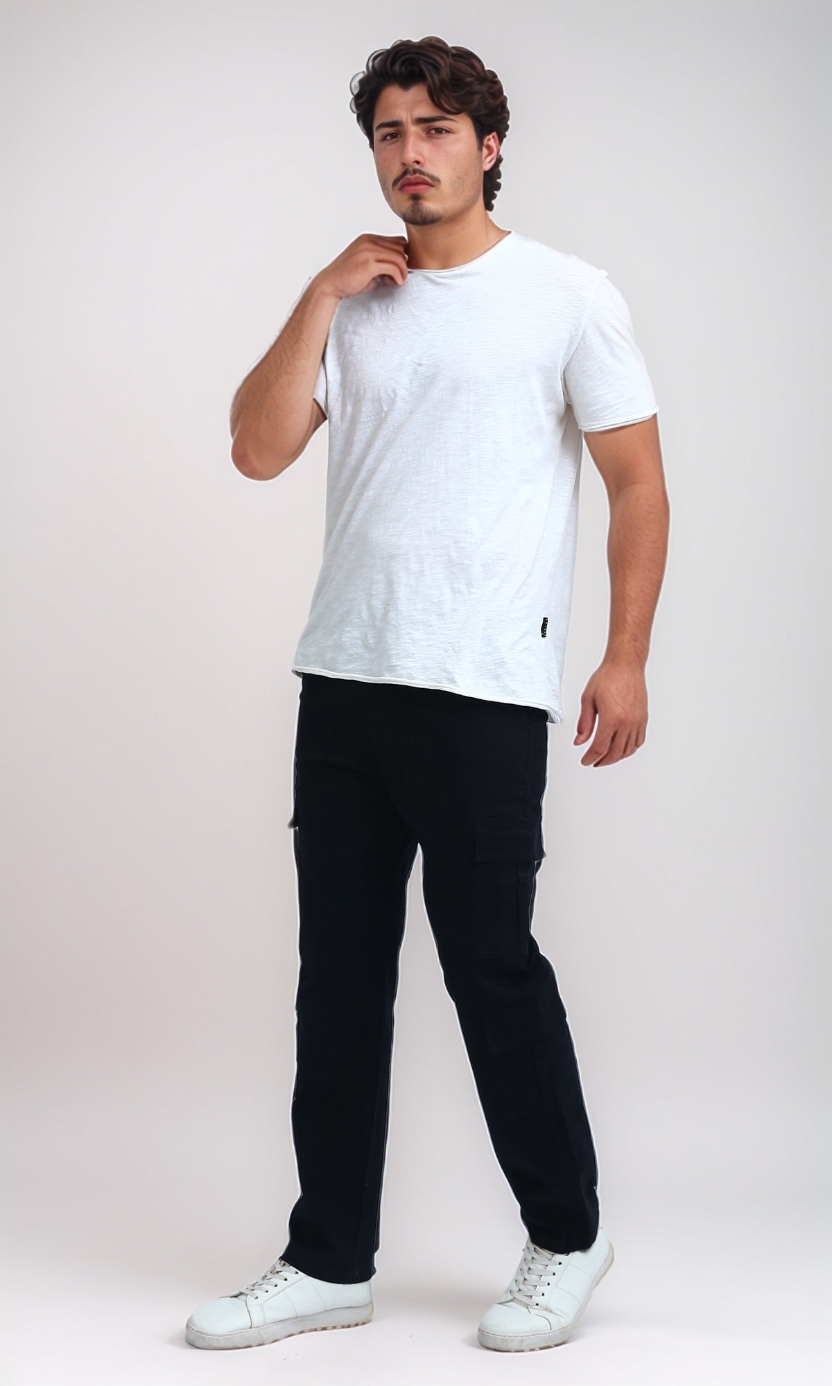 O201035 - Solid Cargo Pants with Side Pockets - Black
