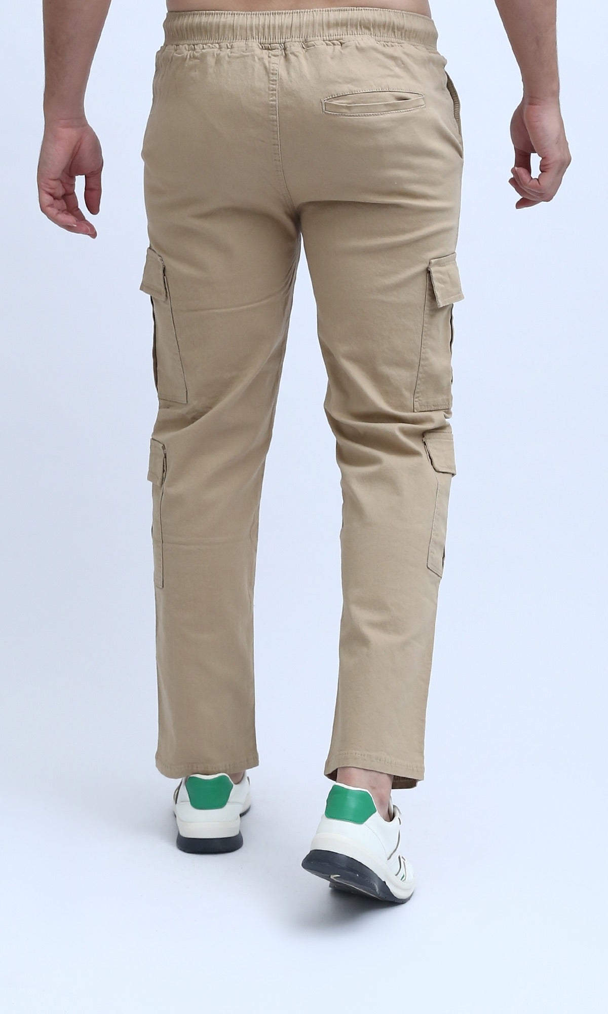 O201036 Solid Cargo Pants with Side Pockets - Beige