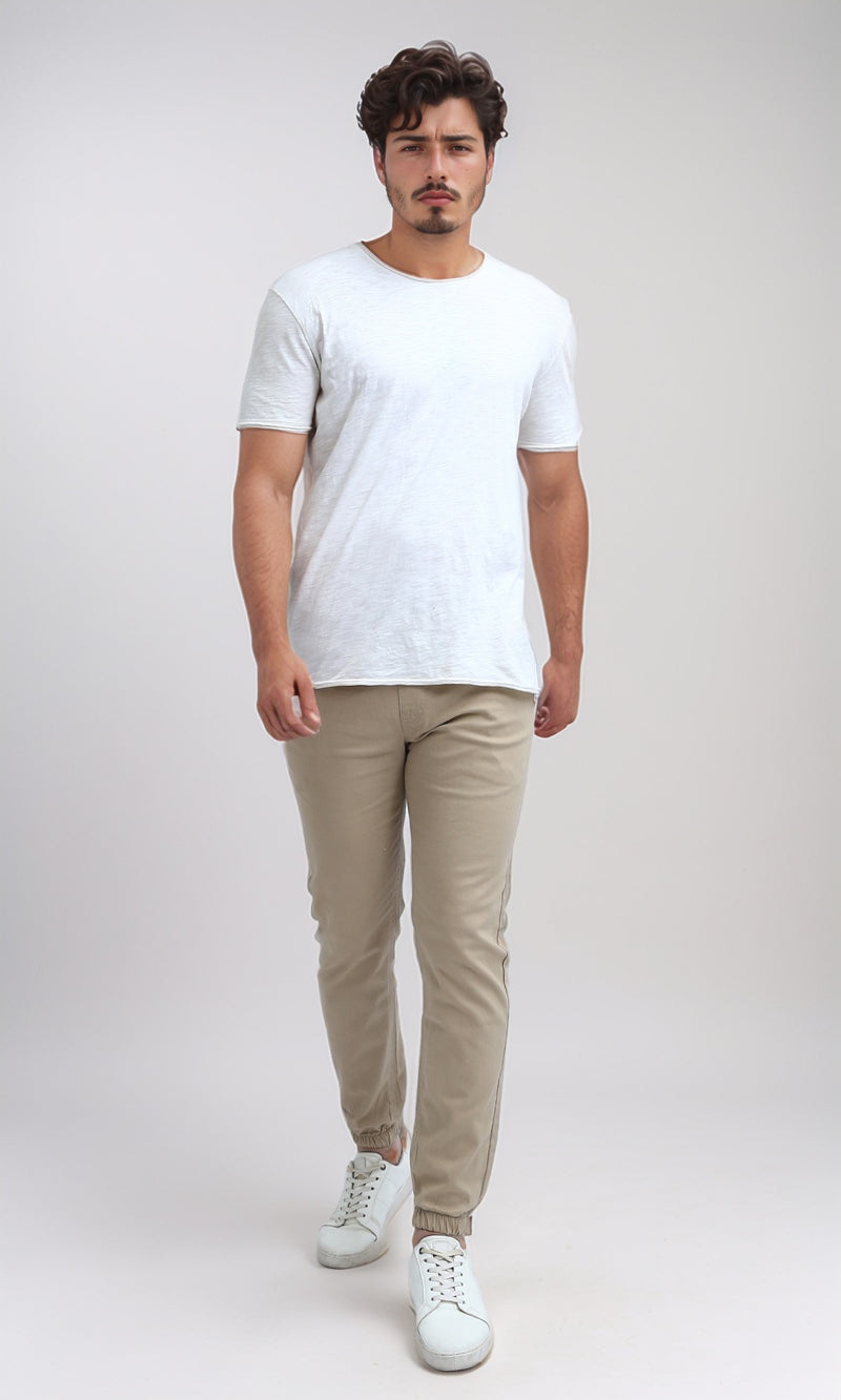 O201040 - Elastic Waist Cargo Pants with Drawstring - Beige