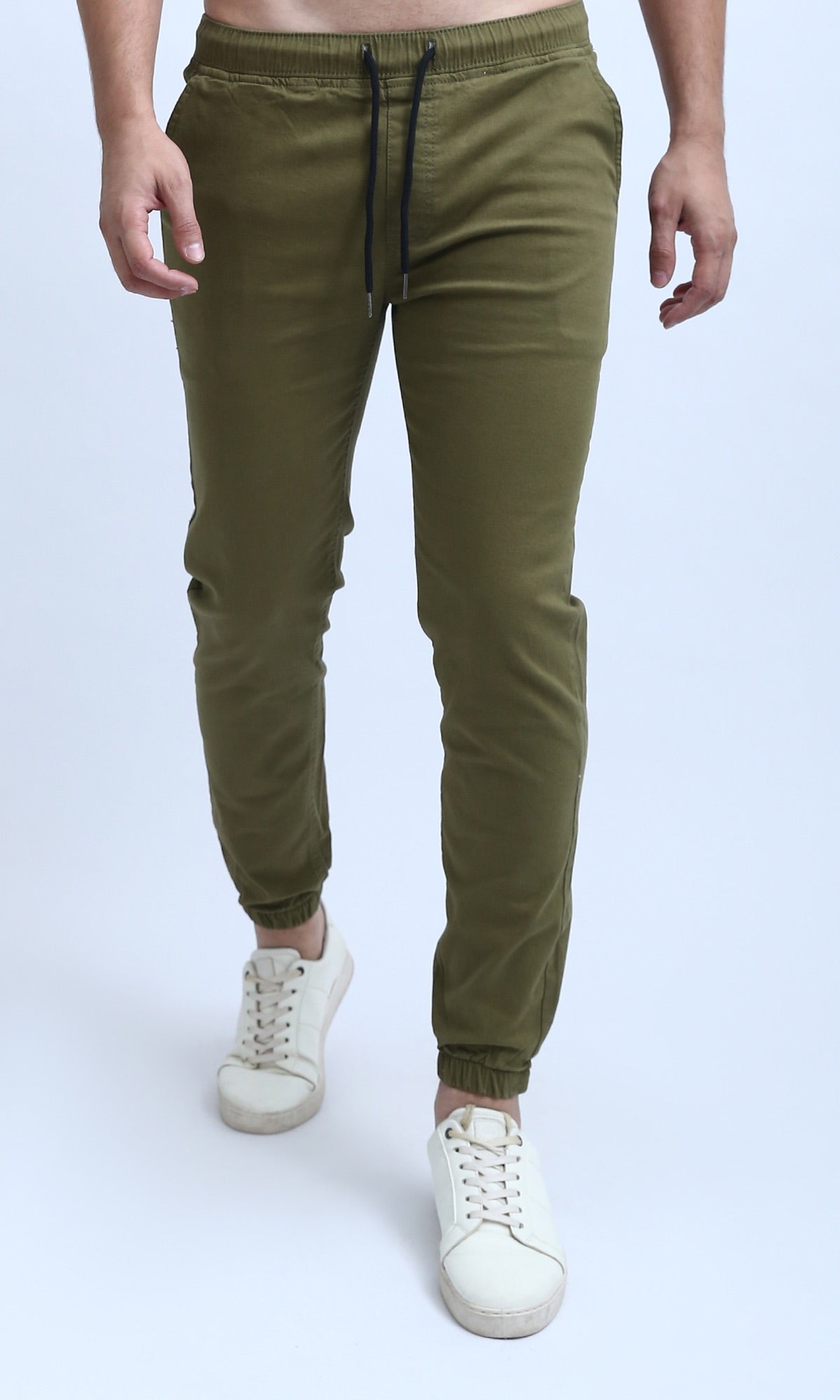 O201041 Elastic Waist Cargo Pants with Drawstring - Olive