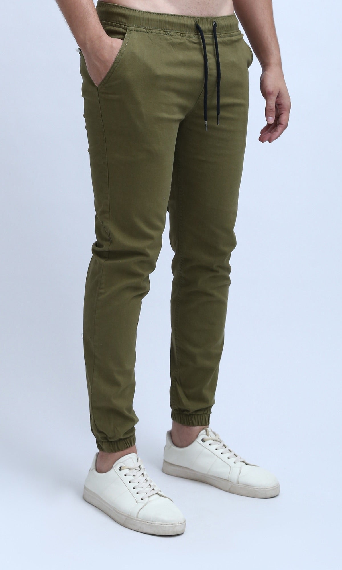 O201041 Elastic Waist Cargo Pants with Drawstring - Olive