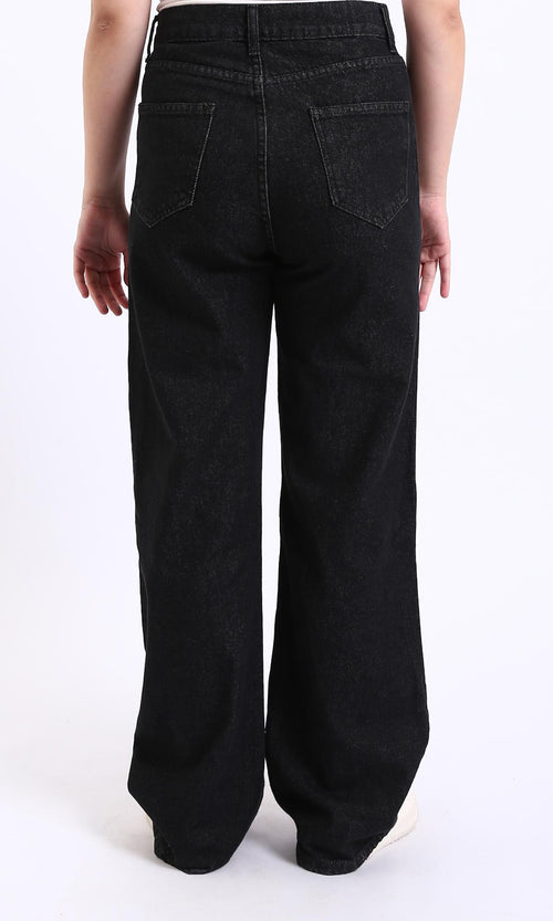 O201060-Solid Wide Leg Jeans - Black