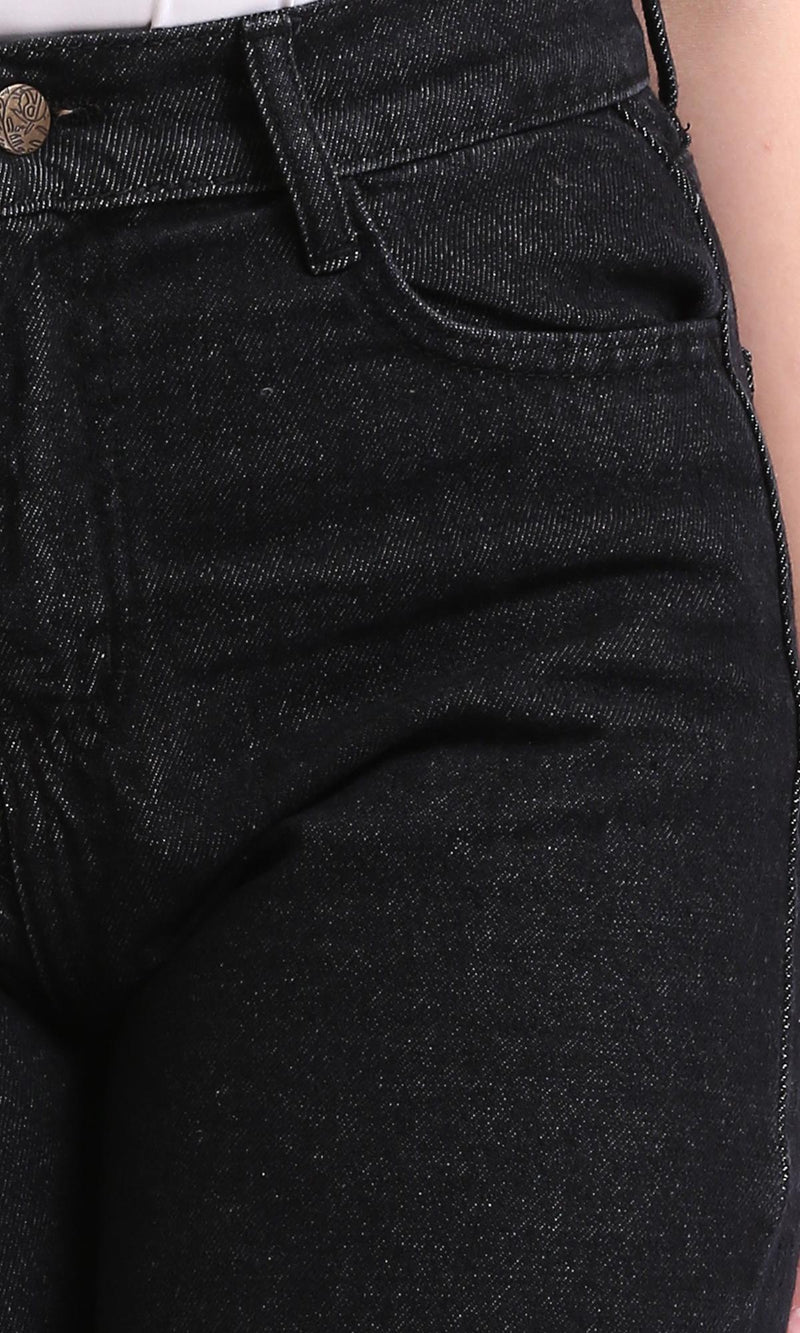 O201060-Solid Wide Leg Jeans - Black