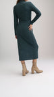O201115 - Ribbed Midi Dress With Belt - Dark Green