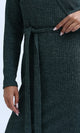 O201115 - Ribbed Midi Dress With Belt - Dark Green