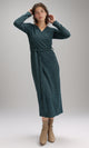 O201115 - Ribbed Midi Dress With Belt - Dark Green