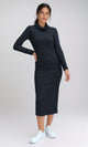 O201116 - Feminine Mock Neck Bodycon Dress - Heather Dark Grey