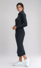 O201116 - Feminine Mock Neck Bodycon Dress - Heather Dark Grey