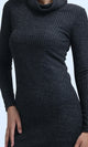 O201116 - Feminine Mock Neck Bodycon Dress - Heather Dark Grey