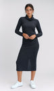 O201116 - Feminine Mock Neck Bodycon Dress - Heather Dark Grey